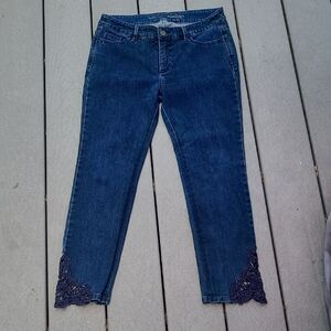 Soft Surroundings Blue Ankle Cropped Jeans with Lace Hem